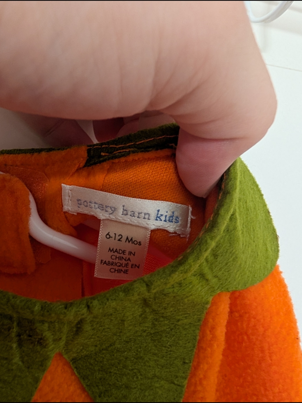 Pottery Barn Kids Orange Pumpkin Costume with Green Leaf Collar Size 6-12m - Picture 3 of 4